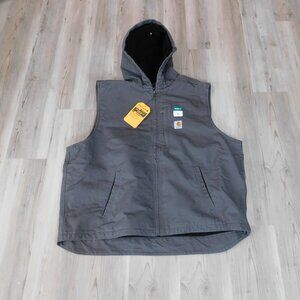 Carhartt Gray Mens Hooded Vest Jacket Relaxed Fit Fleece-Lined 2XL NEW